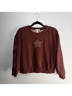 Y2K Full Tilt Burgundy Star Patch Cropped Crewneck Sweatshirt, size S
